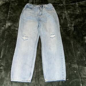 Old Navy High-Rise Slouchy Straight Jeans Girl's 14 Blue Light Wash Distressed